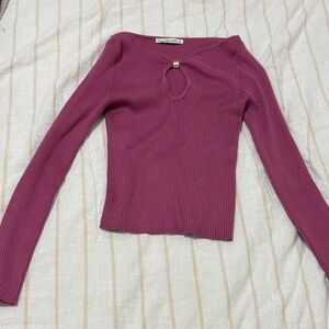 Abercrombie Mauve Ribbed Long Sleeve Top with Keyhole Detail